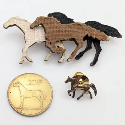 Sale Photo Thumbnail #113: Twenty Pence Irish Coin | Wood Horse Brooch | Horse Pinback Pin