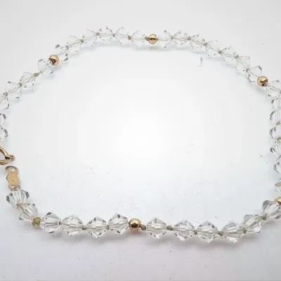 Sale Photo Thumbnail #75: Clear Crystal Bicone Beaded Bracelet with 14K Clasp