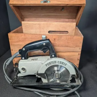 Sale Photo Thumbnail #290: Porter & Cable Trim Saw with Custom Wood Box and Extras