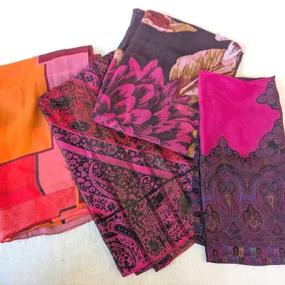 Sale Photo Thumbnail #264: Four Fashion Scarves in Magenta, Red Purple and Black