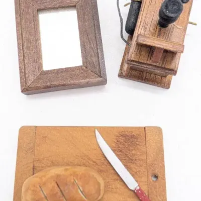 Sale Photo Thumbnail #191: Dollhouse Accessories | Miniature Telephone | Miniature Cutting Board with Bread | Miniature Mirror