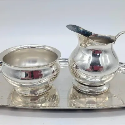 Sale Photo Thumbnail #241: Silverplate Creamer, Sugar and Tray Set