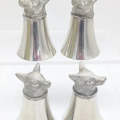Sale Photo Thumbnail #134: Set of 4 Comoy Made in England Pewter Fox Head Shot Glasses