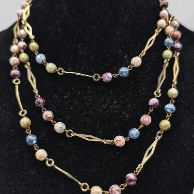 Sale Photo Thumbnail #66: Gold Tone and Colorful Bead Long Necklace