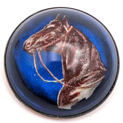 Sale Photo Thumbnail #38: Vintage Round Blue Equestrian Horse Brooch