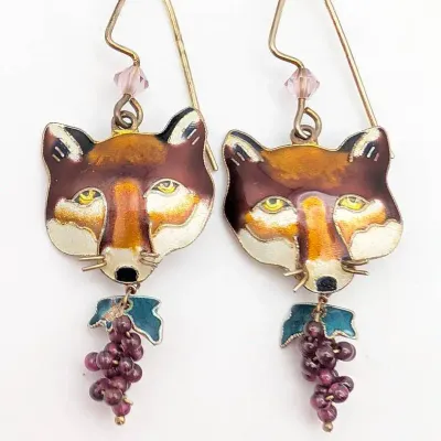 Sale Photo Thumbnail #18: Whimsical "The Fox and the Grapes" Enamel Pierced Earrings