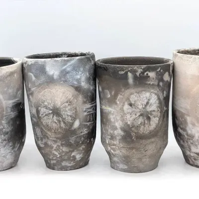 Sale Photo Thumbnail #168: Four Handmade Pottery Decorative Tumblers by Cincinnati Artist