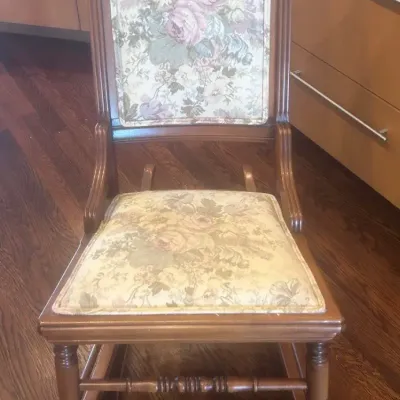 Sale Photo Thumbnail #325: Vintage Wooden Rocking Chair w/ Floral Upholstered Seat & Back