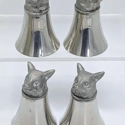 Sale Photo Thumbnail #133: Set of 4 Comoy Made in England Pewter Fox Head Shot Glasses