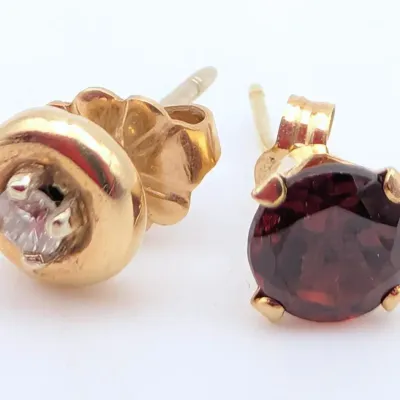 Sale Photo Thumbnail #132: Single Earrings Lot | Garnet Marked 14K | Diamond Stud