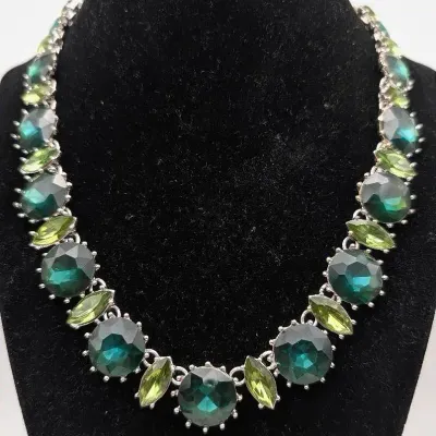 Sale Photo Thumbnail #51: Two Tone Green Large Rhinestone Statement Necklace by Anne Klein