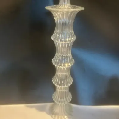 Sale Photo Thumbnail #328: Tall Vintage Ribbed Clear Glass Decanter w/ Stopper – Approx. 18"