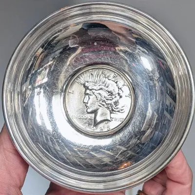Sale Photo Thumbnail #216: Baldwin and Miller Sterling Silver  1923 United States Peace Dollar Coin Dish 