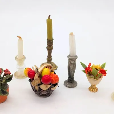 Sale Photo Thumbnail #182: Dollhouse Candlesticks & Flower Arrangements