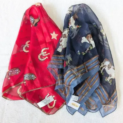 Sale Photo Thumbnail #258: Two Cowboy/Farm Theme Fashion Scarves | Talbots | Elaine Gold