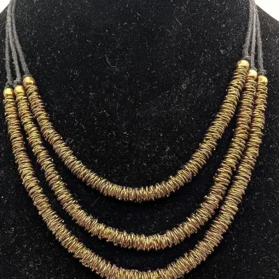 Sale Photo Thumbnail #83: ZAD Three Strand Corded Necklace with Stacked Brass Rings