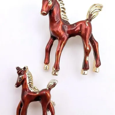 Sale Photo Thumbnail #58: Vintage Enamel Horse Pin Set | Mare and Foal