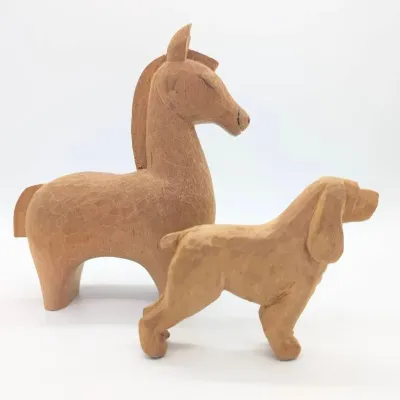 Sale Photo Thumbnail #240: Two Carved Wood Animals | Horse | Dog