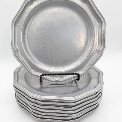 Sale Photo Thumbnail #281: Set of 8 Pewter Salad Plates by Pewtarex Olde Country Reproduction 