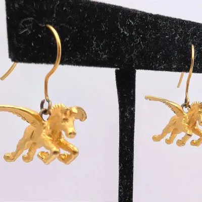 Sale Photo Thumbnail #57: Gold Tone Pegasus Winged Horse Earrings