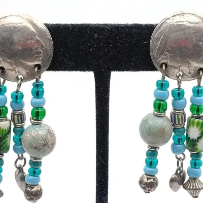 Sale Photo Thumbnail #79: Buffalo Nickel with Beaded Tassel Pierced Earrings
