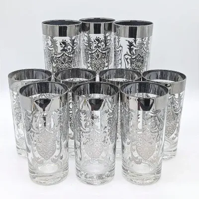 Sale Photo Thumbnail #271: Set of 10 Kimiko Silver Knight Coat of Arms Highball Glasses