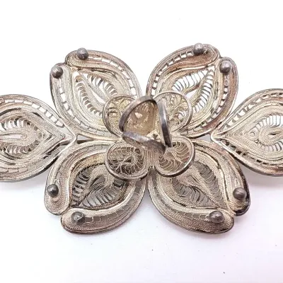 Sale Photo Thumbnail #67: Mexico Silver Filigree Flower Brooch