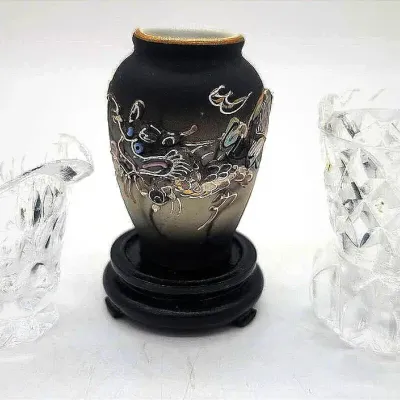 Sale Photo Thumbnail #266: Three Miniature Decorative Items | Glass Pitcher | Glass Vase | Japanese Moriage Bud Vase