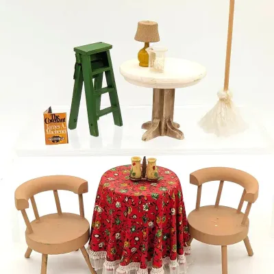 Sale Photo Thumbnail #172: Dollhouse Furniture Lot | Chrysnbon Inc. Judy Berman Table| Chairs | Lamb | Ladder | Accessories