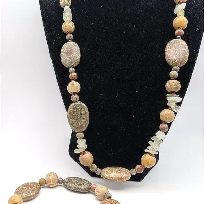 Sale Photo Thumbnail #65: Jasper and Quartz Necklace and Bracelet Set