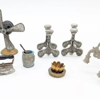 Sale Photo Thumbnail #179: Dollhouse Accessories | Chandelier | Fan | Trophy | Andirons | Paint Bucket | Clothes Iron