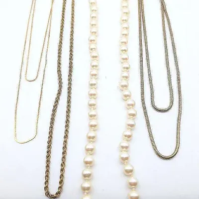 Sale Photo Thumbnail #116: Four Necklaces Gold Tone and Faux Pearl | Monet | Marvella | West Germany