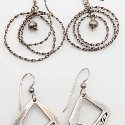 Sale Photo Thumbnail #127: Two Pairs of Silver Tone Pierced Earrings
