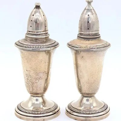Sale Photo Thumbnail #139: Pair of Sterling Silver Weighted Salt and Pepper Shakers by Crown