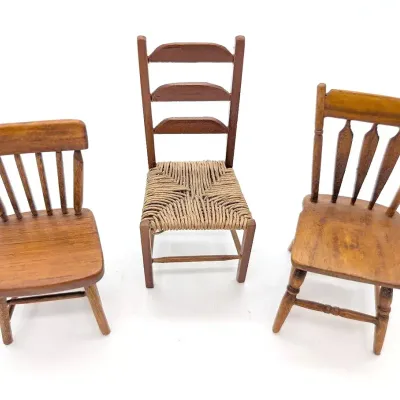 Sale Photo Thumbnail #193: Three Dollhouse Miniature Wood Chairs | McIntyre's | RG | Toncoss