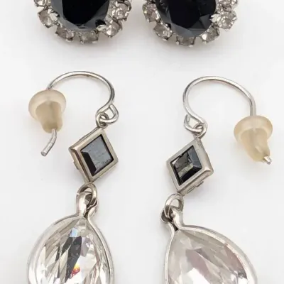 Sale Photo Thumbnail #128: Two Pairs of Black and Rhinestone Pierced Earrings