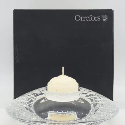 Sale Photo Thumbnail #235: Orrefors Sweden "Discus" Crystal Votive Candle Holder with Original Box