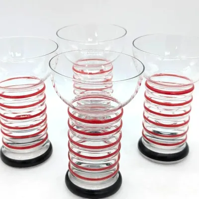 Sale Photo Thumbnail #171: 1930s Set of 4 Dunbar Glass Co. "Aramis" Ringed Glasses with Red Stripes