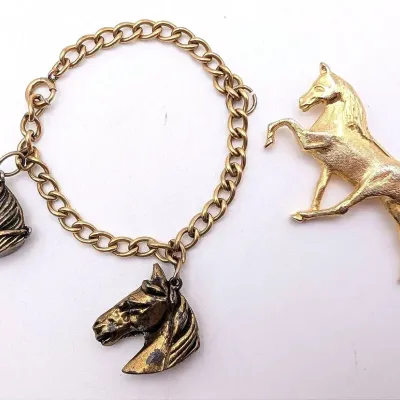 Sale Photo Thumbnail #76: Vintage Horse Jewelry | Horse Head Charm Bracelet | Horse Brooch