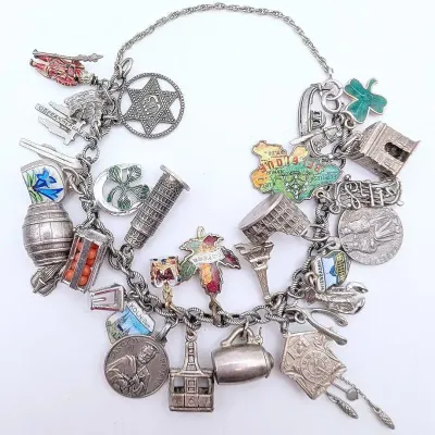 Sale Photo Thumbnail #68: Vintage World Traveler Charm Bracelet with 30 Charms