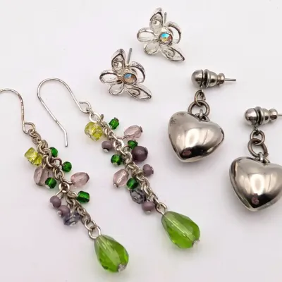 Sale Photo Thumbnail #103: Three Pairs of Pierced Earrings | Angels | Hearts | Beaded