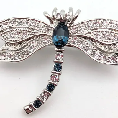 Sale Photo Thumbnail #90: Silver Tone and Rhinestone Dragonfly Brooch