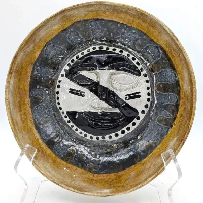 Sale Photo Thumbnail #169: Pottery Relief Dish with Sculpted Face by Cincinnati ARtist