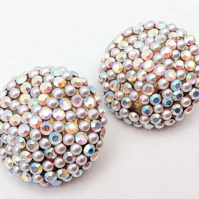 Sale Photo Thumbnail #34: Round Rhinestone & Faux Pearl Clip On Earrings