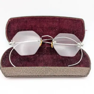 Sale Photo Thumbnail #310: Vintage Wire Frame Eyeglasses with Case