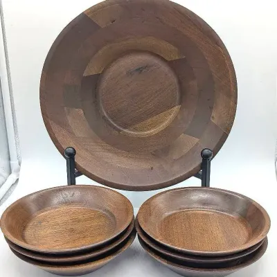 Sale Photo Thumbnail #245: Vintage Wood Salad Bowl Set | Serving Bowl | 6 Salad Bowls