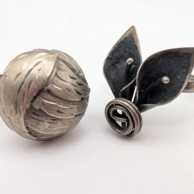 Sale Photo Thumbnail #48: Two Rings | Calalily Marked Sterling | Silver Tone  Layered Leaves