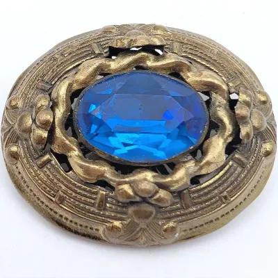 Sale Photo Thumbnail #52: Antique Brass and Blue Glass Brooch