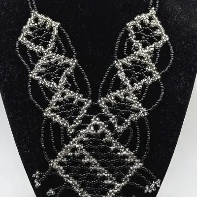 Sale Photo Thumbnail #121: Black and Silver Beaded Bib Necklace