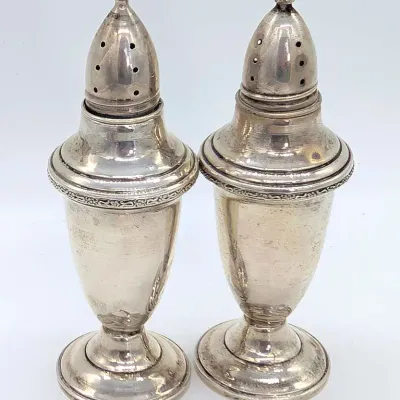 Sale Photo Thumbnail #137: Pair of Sterling Silver Weighted Salt And Pepper Shakers by Columbia